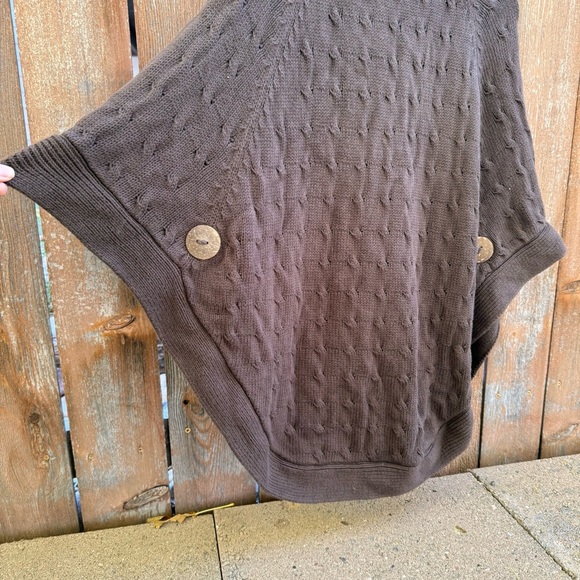 PURE Hand Knit Womens Brown Button Up Poncho Shawl Cotton Size Medium Large - Picture 10 of 10